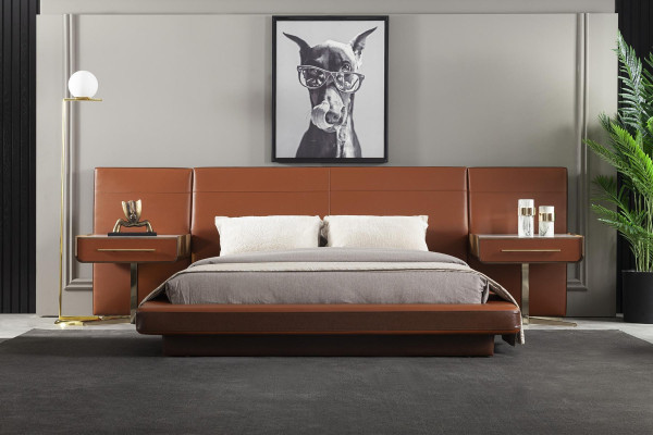 Orange Bedroom Bed Double bed 2x Bedside table Beds Furniture 3pcs.