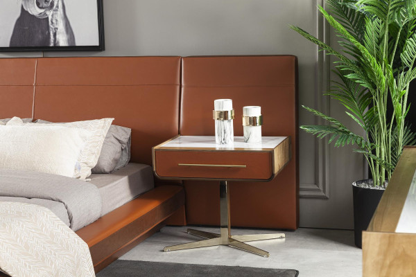 Orange Bedroom Bed Double bed 2x Bedside table Beds Furniture 3pcs.
