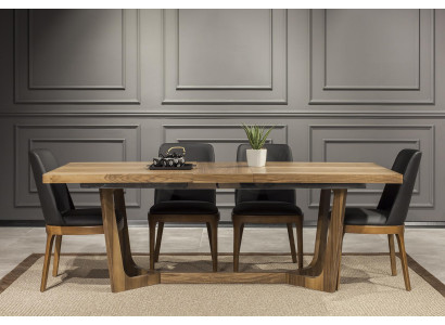 Elegant wooden table with chic black chairs in a modern design