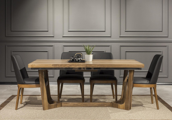 Elegant wooden table with chic black chairs in a modern design
