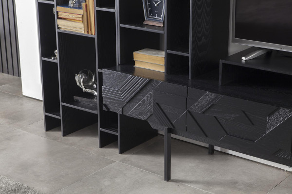 Wall unit in Black with open storage for Living room wall units