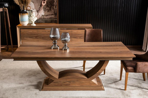 Table Dining table Brown Wood Column Table Dining set with 4 chairs Chair Set