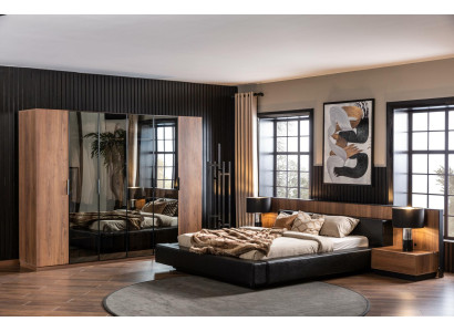 Bedroom Set Bed Brown Wardrobe 2x Bedside table Complete 4-piece
