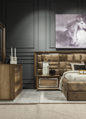 Luxurious bedroom set with bed, bedside tables and chest of drawers