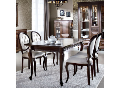 Dark Brown Wood Dining table Classic Leather Chesterfield Chairs Designer 5pcs. set