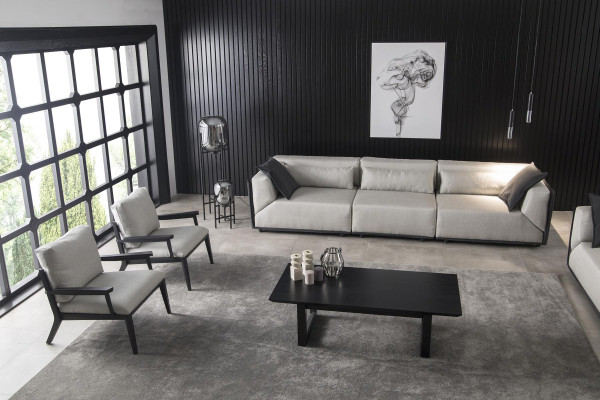 Set of 4 pieces white sofa armchair coffee table medium soft luxury