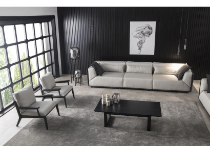 Set of 4 pieces white sofa armchair coffee table medium soft luxury