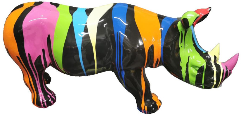 Painted Rhinoceros Abstract Sculptures Colorful Figure Statues Garden Handcraft Art