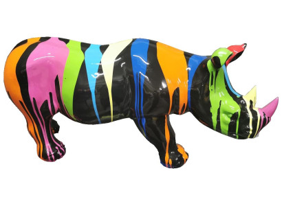 Painted Rhinoceros Abstract Sculptures Colorful Figure Statues Garden Handcraft Art