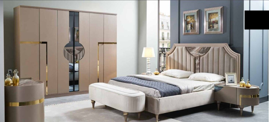 Bedroom Bed Bedside table Wardrobe Chest of drawers Stool Suite Set 6pcs new