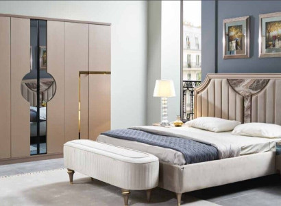 Bedroom Bed Bedside table Wardrobe Chest of drawers Stool Suite Set 6pcs new
