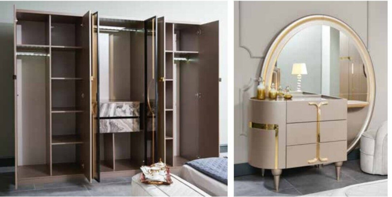 Bedroom Bed Bedside table Wardrobe Chest of drawers Stool Suite Set 6pcs new