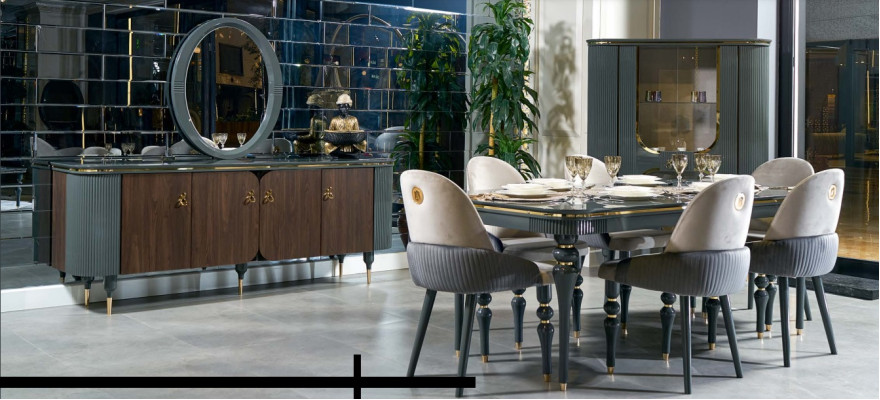 Dining room Set Suite Display case Table 6x Chair Chest of drawers Mirror Modern new 10tlg.