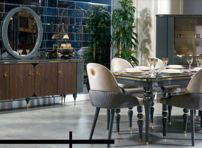 Dining room Set Suite Display case Table 6x Chair Chest of drawers Mirror Modern new 10tlg.