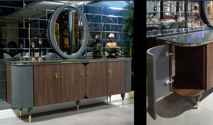 Dining room Set Suite Display case Table 6x Chair Chest of drawers Mirror Modern new 10tlg.