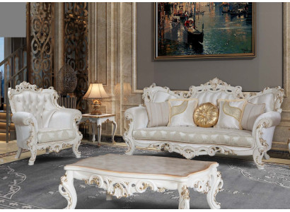 Chesterfield Sofa Upholstery Suite 3+1 Seat White Textile Three-seater Coffee table