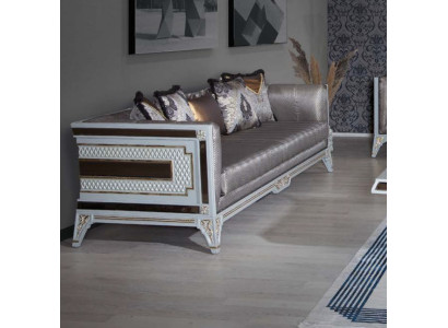 Designer Modern Luxury Sofa 3 Seater Wood Furniture Upholstery Textile Gray new