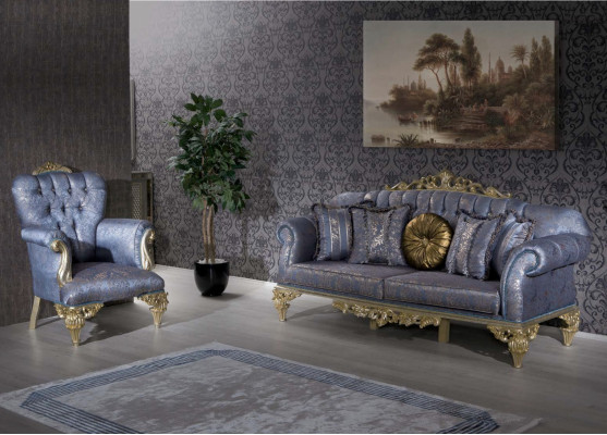 Sofa 3 Seater Textile Armchair Couch Upholstery Furniture 3+1 Three Seater Blue