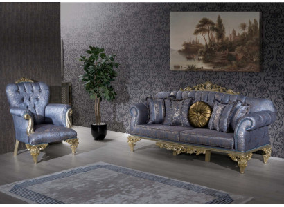 Sofa 3 Seater Textile Armchair Couch Upholstery Furniture 3+1 Three Seater Blue