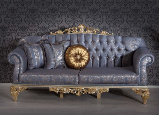 Sofa 3 Seater Textile Armchair Couch Upholstery Furniture 3+1 Three Seater Blue
