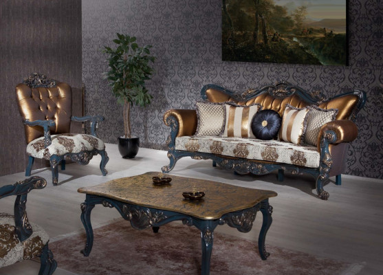 Chesterfield Design Armchair with golden backrest for Living room