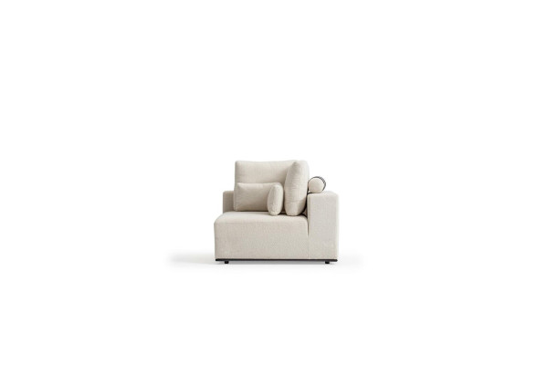 White upholstered sofa, modern couch, three-seater, textile furniture, wooden frame