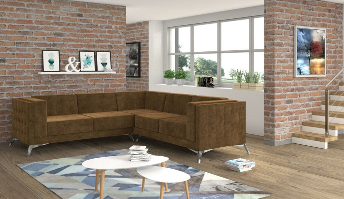 Design Corner sofa Sofa L-shape Couch Upholstery Classic Couches Corner Sofas Brown new