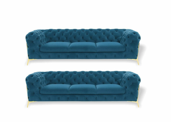 Chesterfield Sofa Velvet Couch Upholstery Seat 3+3 Seat Suite Design Couches Sofas