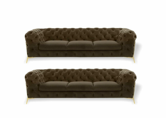 Chesterfield Sofa Velvet Couch Upholstery Seat 3+3 Seat Suite Design Couches Sofas