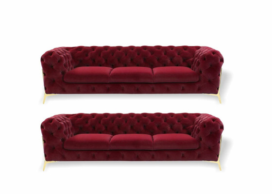 Chesterfield Sofa Velvet Couch Upholstery Seat 3+3 Seat Suite Design Couches Sofas