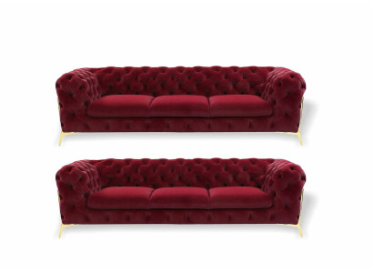 Chesterfield Sofa Velvet Couch Upholstery Seat 3+3 Seat Suite Design Couches Sofas
