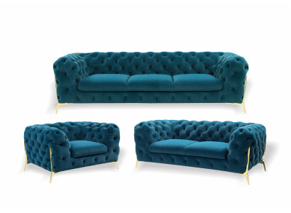 Luxury Chesterfield Upholstery Sofa set in Velvet 3+2 Seater Couch Set Suite