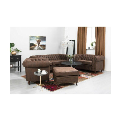 Chesterfield 3+2+1 Seater Sofa set + Stool Couch Sofa Leather Textile Couches