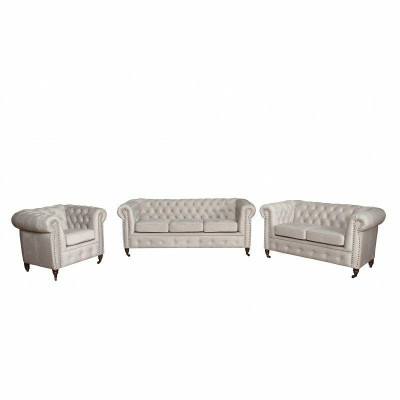 Chesterfield 3+2+1 Seater Sofa set + Stool Couch Sofa Leather Textile Couches