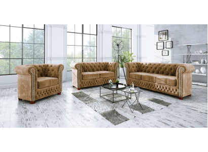 Chesterfield Textile Design Luxury Sofa set Couch Sofa Upholstery 3+1 Seater new