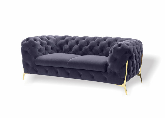 Chesterfield Velvet Designer Sofa 2 Seater Couch Textile Velvet Suite Gold Legs
