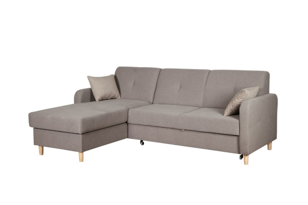 Corner sofa L-shape Sofa Couch Design Upholstery Modern Textile Bed function Gray Fabric