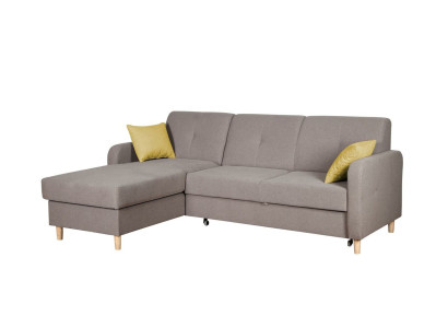 Corner sofa L-shape Sofa Couch Design Upholstery Modern Textile Bed function Gray Fabric