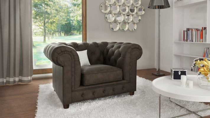 Armchair TV Seat Club Lounge Textile Leather Elegant Design Chesterfield