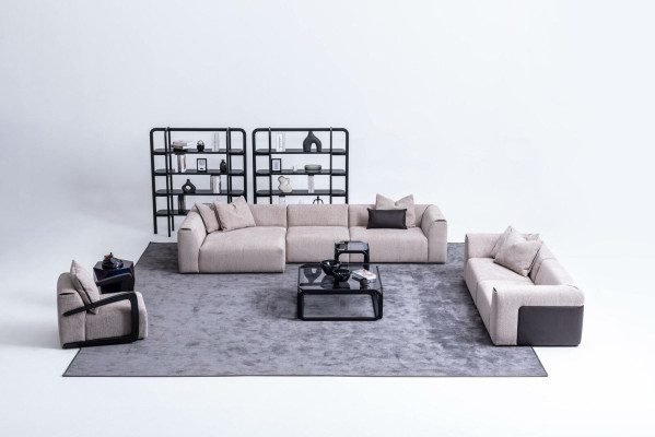 Seating group Taupe Living room Living landscape Upholstered furniture L-shape 3-piece