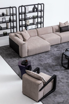 Seating group Taupe Living room Living landscape Upholstered furniture L-shape 3-piece