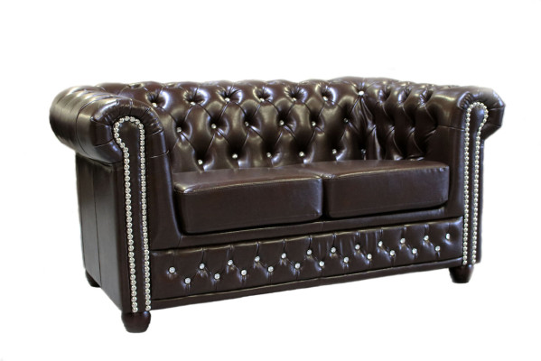 Classic Noble Two-seater Chesterfield Furniture Couch Textile Sofa Design Brown
