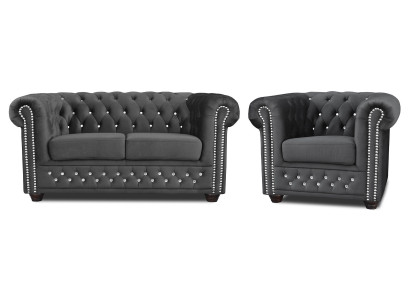 Chesterfield Textile Couch Upholstery 2-Seater Fabric Sofas Couches Two-seater Black
