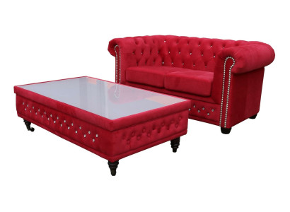 Chesterfield Textile Couch Upholstery 2 Seater Fabric Sofas Couches Two-seater Red