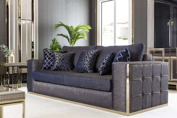 Sofa 3 Seater Blue Living room Design Style Furniture Modern Sofas Elegant new