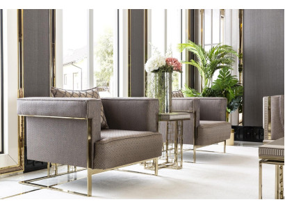 Living room set gray 2x armchair beautiful design elegant side table new 3 pieces.