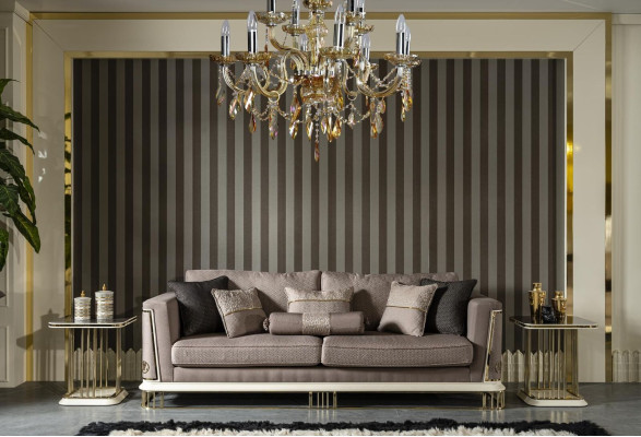 Sofa 3 Seater Brown Living room Luxury Design Elegant Style Furniture Sofas