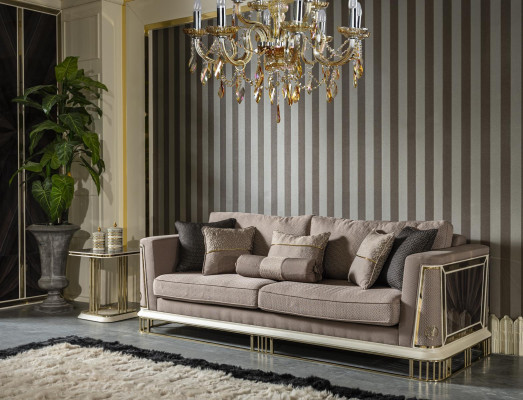 Sofa 3 Seater Brown Living room Luxury Design Elegant Style Furniture Sofas