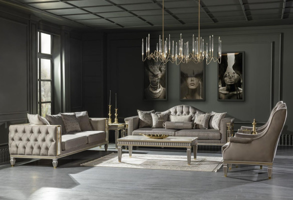 Modern Chesterfield Luxury Furniture – 3 pieces. Set with armchair and side table