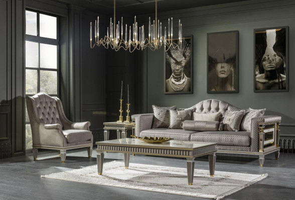Modern Chesterfield Luxury Furniture – 3 pieces. Set with armchair and side table